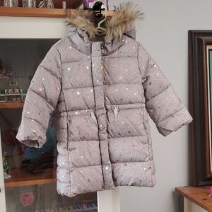 GAP Light Gray Puffer Coat with Fur Hood
